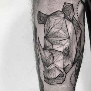 Rhino tattoo by Fin T. #FinT #malaysia #geometric #animal #origami #pointillism #dotwork #rhinoceros #rhino