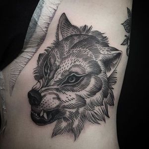 Wolf Tattoo by Alex Snelgrove #blackwork #blackink #linework #blacktattoos #AlexSnelgrove