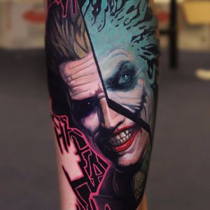 Joker by Dave Paulo #DavePaulo #realism #realistic #hyperrealism #color #thejoker #comic #comicbook #text #font #portrait #movie #movietattoo #tattoooftheday