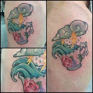 Storm in a teacup tattoo by Eleni Storm. #storminateacup #storm #teacup #tea #cup #wave