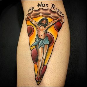 Jesus Pizza Tattoo by Shawn Patton #PizzaJesus #JesusPizza #PizzaTattoo #JesusTattoo #PizzaTattoos #JesusTattoos #FunnyTattoos #WeirdTattoos #ShawnPatton