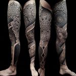 Amazing mixed style leg sleeve, by Manuel Zellkern (via IG—zellkern) #legsleeve #ornamental #dotwork #mandala #manuelzellkern #zellkern