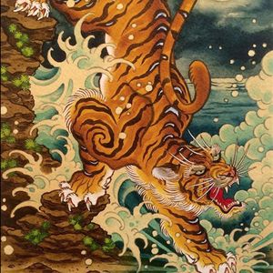A tiger by the seaside by Timothy Hoyer (IG—timothyhoyer). #fineart #intense #painting #TimothyHoyer