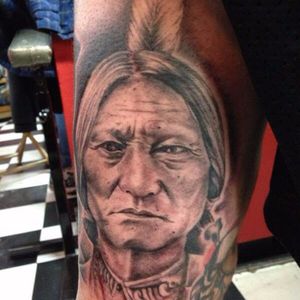 Sitting Bull Tattoo by Aaron Romo #SittingBull #NativeAmerican #Portrait #AaronRomo