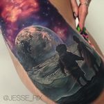 Upper leg piece via jesse_rix #JesseRix #galaxytattoo #spacetattoo