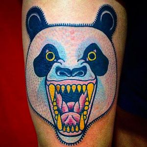 Growling Panda Tattoo by @Elmongasasturain #Elmongasasturain #Traditional #Neotraditional #Alohatattoos #Barcelona #Spain #Panda