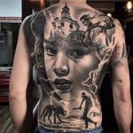 Storytelling tattoos by Ezequiel Samuraii #EzequielSamuraii #realism #realistic #hyperrealism #blackandgrey #portrait #wolf #lightning #architecture #Roman #soldier #fight #blackwork #tattoooftheday