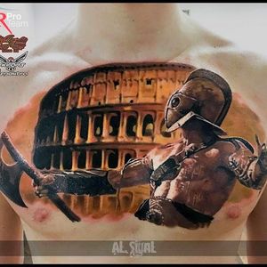 Amazing gladiator tattoo by Alexandr Romashev #gladiator #portrait #realistic #AlexandrRomashev
