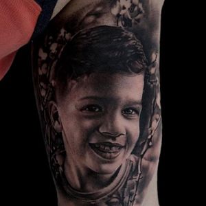 Lovely child portrait tattoo #BacanuBogdan #blackandgrey #realistic #portrait #child
