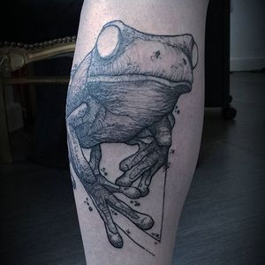 Frog Tattoo by Jean Carcass #frog #frogtattoo #illustrative #illustrativetattoo #blackworkillustrative #blackwork #blackworktattoo #graphictattoo #graphic #graphicblackwork #blackworkartists #graphicartist #JeanCarcass