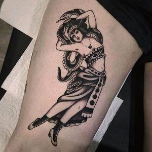 Snake and Lady Tattoo by Todd #Toddtattooer #Black #Traditional #Lady #Lyon #France #mercibonsoir #Snake