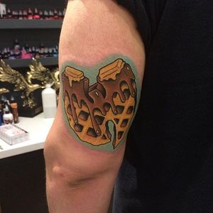 Neo traditional Wu Tang Clan waffle tattoo by LeeLee Couture. #neotraditional #waffle #chocolate #WuTangClan #LeeLeeCouture