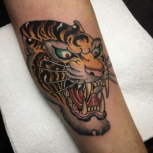 Traditional tiger by Xam #Xam #traditional #color #tiger #tattoooftheday