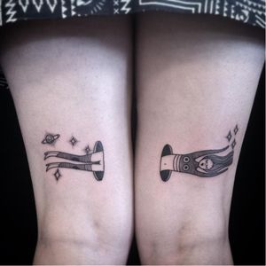 Cool split tattoo by Eugenie Kasher #EugenieKasher #illustrative #blackwork #split #portal #cosmic
