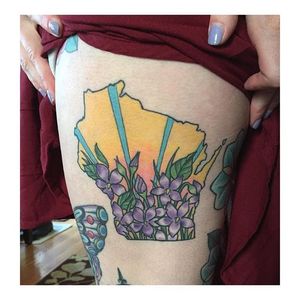 Wisconsin map silhouette with violets. By Leah Borkenhagen. #violet #flower #purple #Wisconsin #map #LeahBorkenhagen