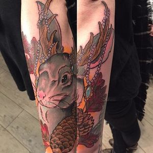 Jackalope tattoo by marcxresist. #jackalope #fable #imaginary #animal #antler #rabbit #marcxresist