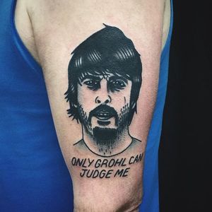 Dave Grohl Tattoo by Matt Cooley #traditional #traditionalportrait #MattCooley #DaveGrohl