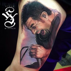 Intense color portrait of Deftones frontman, Chino Moreno. Tattoo by Steve Wimmer. #SteveWimmer #portraittattoo #realistic #colorportrait #chinomoreno #DEFTONES