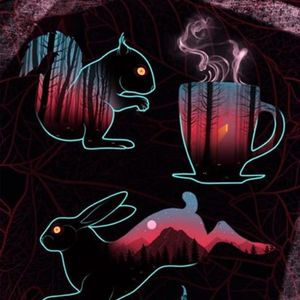 Overlay tattoo flash by Daria Stahp. #DariaStahp #overlay #mapleleaf #leaf #rabbit #sunset #night #coffee #squirrel #flash #silhouette
