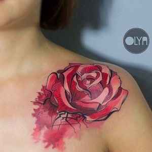 Watercolor rose tattoo, photo from Instagram #watercolor #OlyaLevchenko #rose #abstract