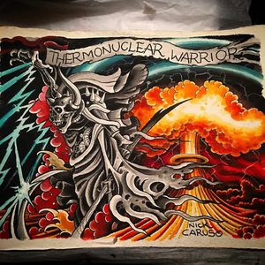A tribute to Carnivore's song "Thermonuclear Warrior" by Nick Caruso (IG—nickcarusotattoo). #artshow #fineart #music #NewYorkHardcoreTattoo #NickCaruso #OnlyOneFuckingNewYorkCity
