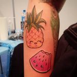 Cute tattoos by Kim Ai #KimAi #kawaii #japaneseanimation #anime #chibi #newschool #cartoon #japaneseculture #japaneseart #watermelon #pineapple