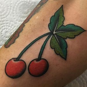 Freehand cherry tattoo by Adri O. #traditional #freehand #cherry #fruit #AdriO