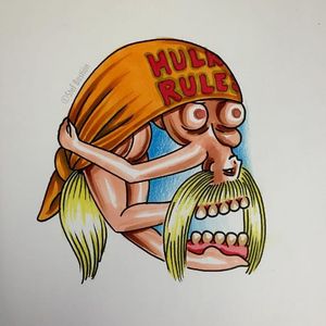 Hulk Hogan tattoo skull head design by Stef Bastiàn #HulkHogan #StefBastiàn #stefbastian #skull #surreal #funny #tattooflash