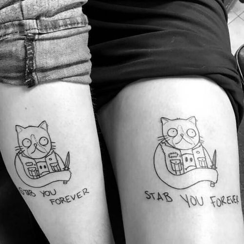 This is how I feel about most of my friends.  By Byron Cuevas (via IG -- foulestgrunt187) #ByronCuevas #friendshiptattoo #cat #stab