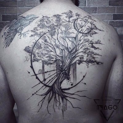 tree roots tattoo chest
