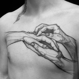 Contemporary tattoo by L'oiseau #Loiseau #contemporary #graphic #sketch #monochromatic #monochrome #hands