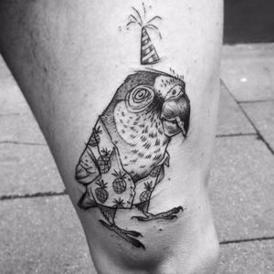 Fun parrot tattoo by Jules Wenzel #JulesWenzel #illustrative #sketch #sketchstyle #blackwork #parrot