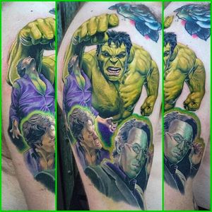 Bruce Banner aka The Hulk Tattoo by Tony Sklepic @Tonysklepictattoo #Tonysklepictattoo #Realistic #Newschool #Edmonton #Alberta #Canada #Marvel #Hulk