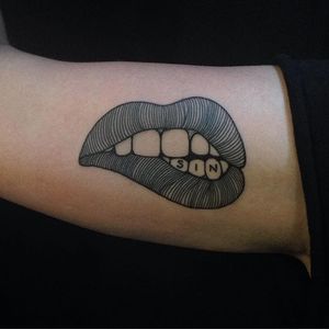 Blackwork Mouth Tattoo #blackwork #handpoke #mouth #lips #EmilyAliceJohnston