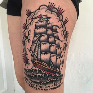 Ship Tattoo by Gonzalo Muñiz #ship #shiptattoo #traditional #traditionaltattoo #oldschool #traditionalartist #boldwillhold #GonzaloMuniz