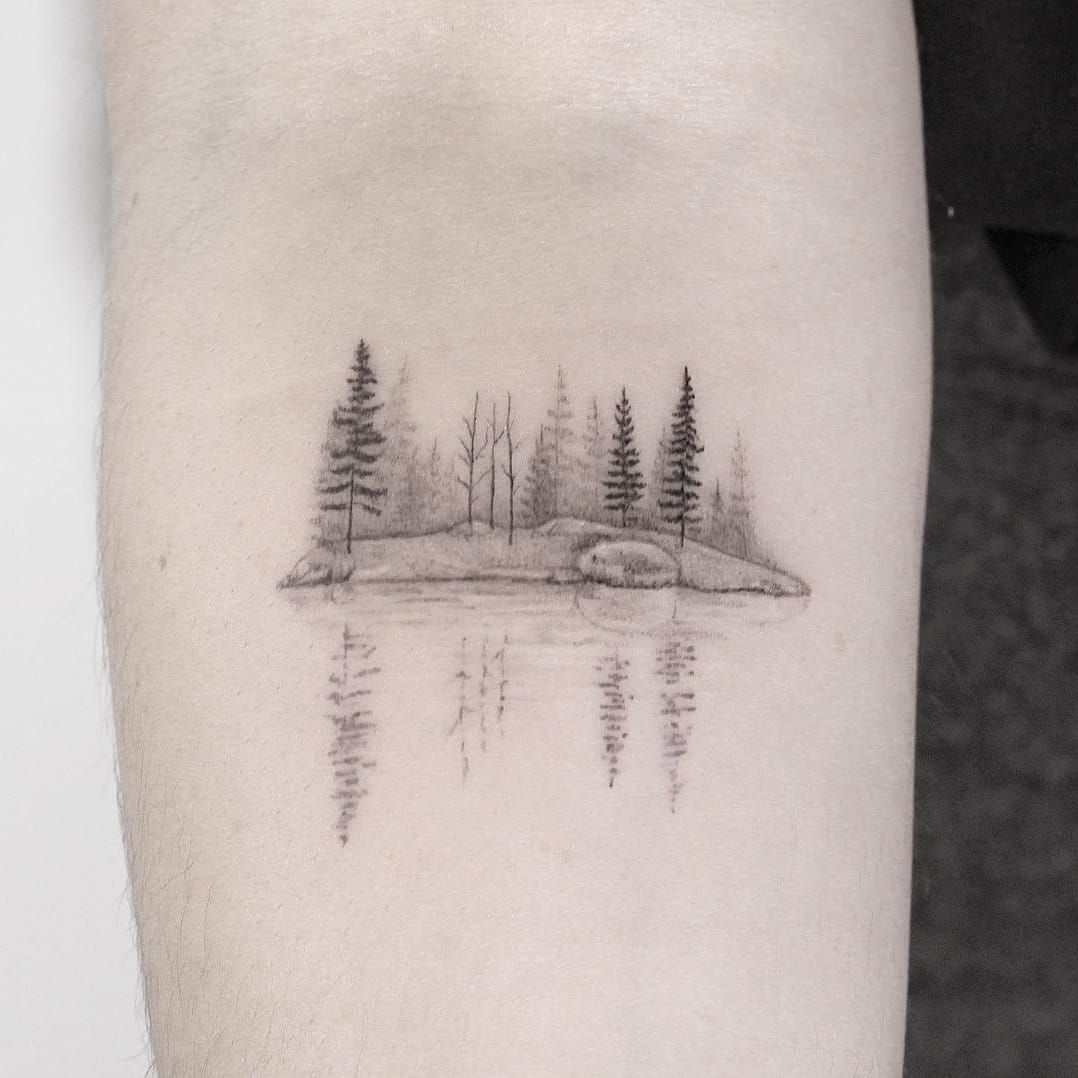 Mountain and water tattoo   Moutain tattoos Lake tattoo Hand tattoos