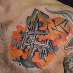 Burning church tattoo by Emy Blacksheep #EmyBlacksheep #newschool #burningchurch #church