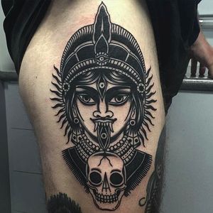 Goddess Kali Tattoo by Aaron J Murphy @Aaronjmurphy_ #Aaronjmurphy #Black #Traditional #Blackwork #Blackworktattoo #Hindu #Deity #Kali #Skull #Australia