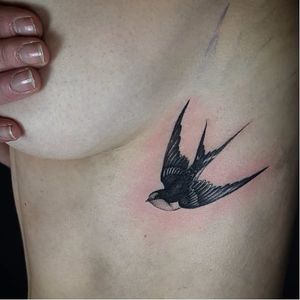 Cute swallow tattoo by Ed Taemets #EdTaemets #blackandgrey #blackwork #swallow #bird