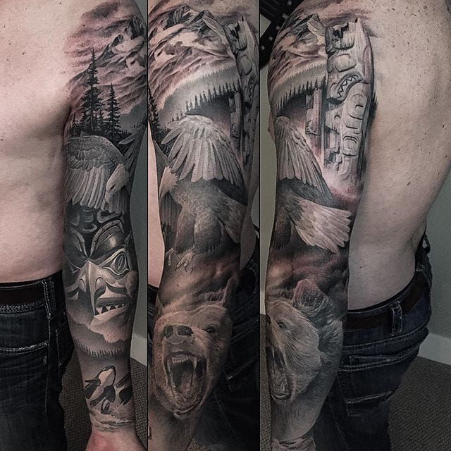 British Columbia Tattoo Sleeve  Sleeve tattoos Black and grey sleeve  Tattoos