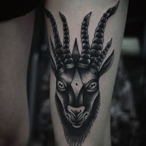Tattoo uploaded by Robert Davies • Blackwork Goat Tattoo by Heather ...