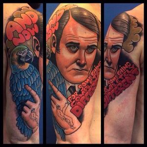John Cleese tattoo by Bartosz Panas #MontyPython #BartoszPanas #JohnCleese #parrot
