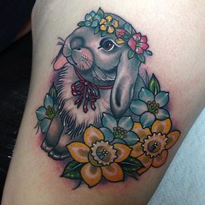 Cute Bunny Tattoo by Sadee Glover @sadee_glover #sadeeglover #sadee_glover #cute #neotraditional #bunny
