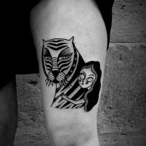 Tiger tattoo by Ophélie Taki #OphélieTaki #illustrative #blackwork #childhood #tiger