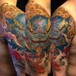 Foo Dog Tattoo by Tristen Zhang #foodog #japanese #neotraditional #neotraditionaljapanese #japaneseart #TristenZhang