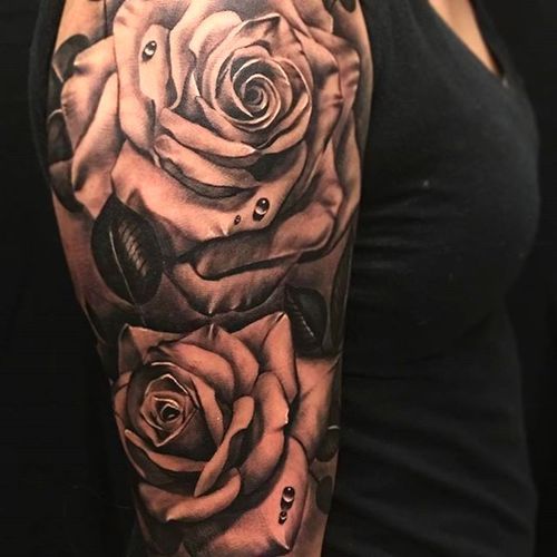 Beautiful black and grey rose tattoo by Nathan Hebert. #nathanhebert #blackandgrey #roses #rose #flower #floral