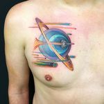 Planet Tattoo by Blayne Bius #planet #space #spaceship #contemporary #bold #colorful #BlayneBius
