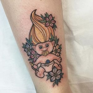 Troll Doll tattoo by Alice Badger. #troll #doll #trolldoll #toy #neotraditional #alicebadger #90s #90stattoo