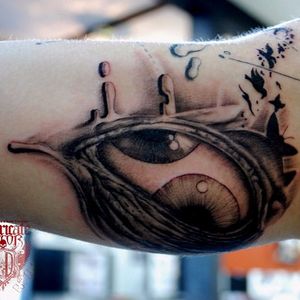 Great black and grey version of the Aenima eye Tattoo by Jason Rhodes #Tool #AlexGrey #progressivemetal #albumcover #Aenima #blackandgrey #JasonRhodes