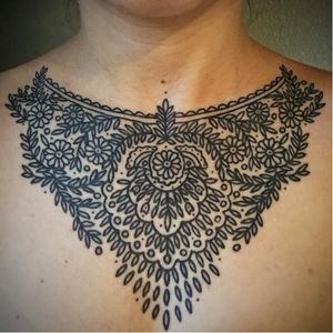 Pattern tattoo on the chest #BastienJean #pattern #patterned #floral #intricate #linework